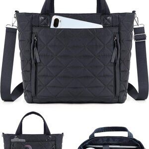 Women's Nylon Puffer Tote Bag with Elastic Cup Slot for Travel and Work